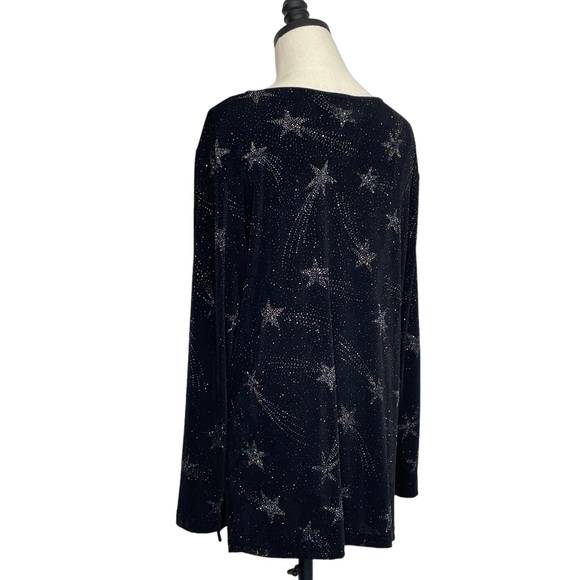 Quacker Factory Long Sleeve Top Black with Silver Shooting Stars Size Large - Picture 8 of 11
